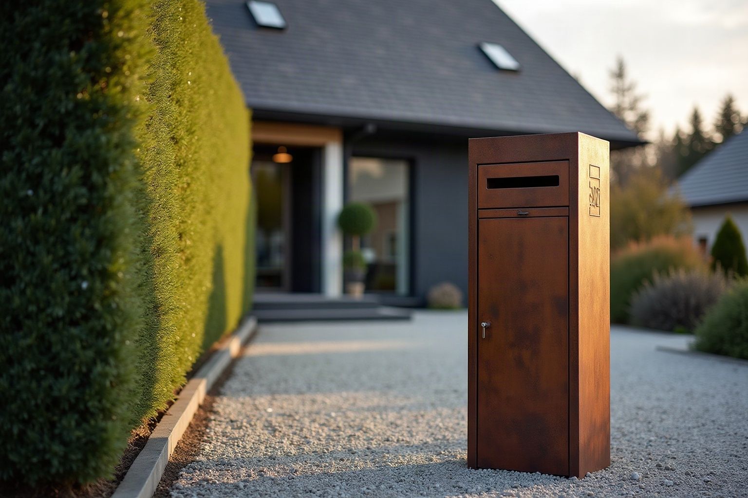 Boîte aux lettres sur mesure en acier corten avec motif découpé au laser