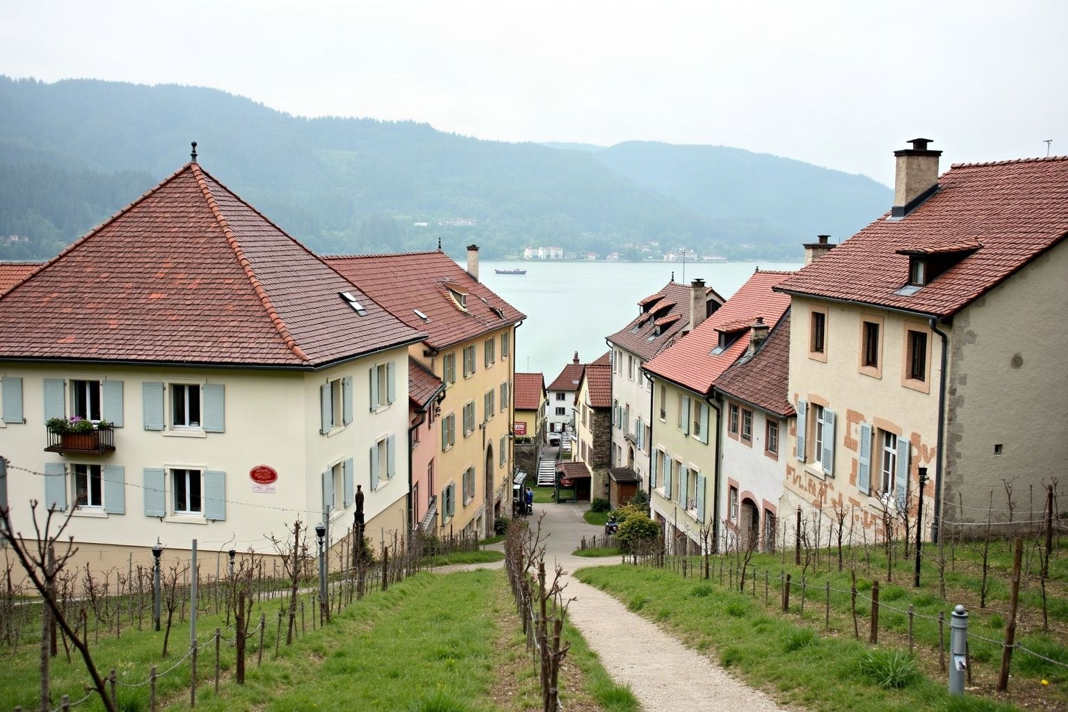 Village viticole du Littoral neuchâtelois au bord du lac