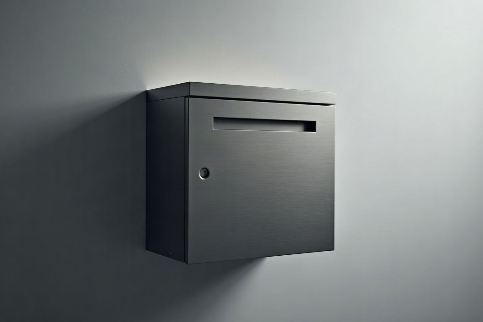 Boîte aux lettres suisse normalisée en acier brossé, vue frontale de catalogue
